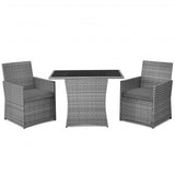 3 Pieces Patio Rattan Furniture Set with Cushioned Armrest Sofa-Gray