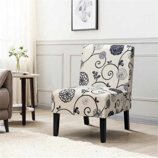 Armless Accent Chair  with Rubber Wood Legs -Black & White
