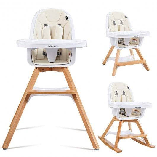 3-in-1 Convertible Wooden Baby High Chair-Beige