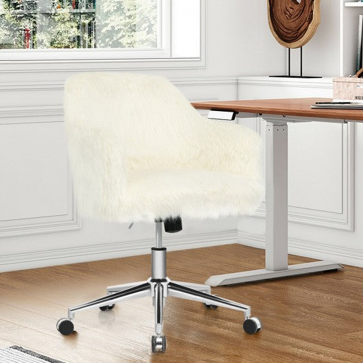 Modern Fluffy Faux Fur Vanity Office Chair for Teens Girls-Beige