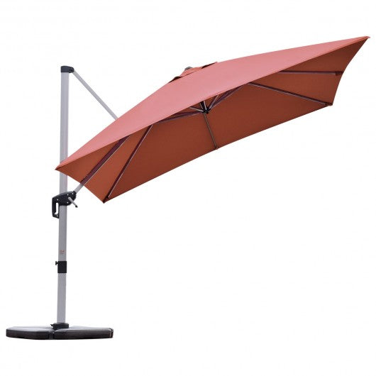 10 ft 360 Degree Tilt Aluminum Square Patio Offset Cantilever Umbrella without Weight Base