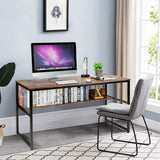 55" Computer Desk Writing Table Workstation Home Office with Bookshelf-Rustic Brown
