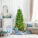 5 ft PVC Hinged Pre-lit Artificial Fir Pencil Christmas Tree with 150 Warm White UL-listed Lights-5'