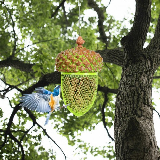 Metal Acorn Wild Bird Feeder Outdoor Hanging Food Dispenser for Garden Yard-Brown