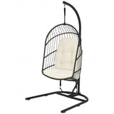 Hanging Wicker Egg Chair with Stand -Beige
