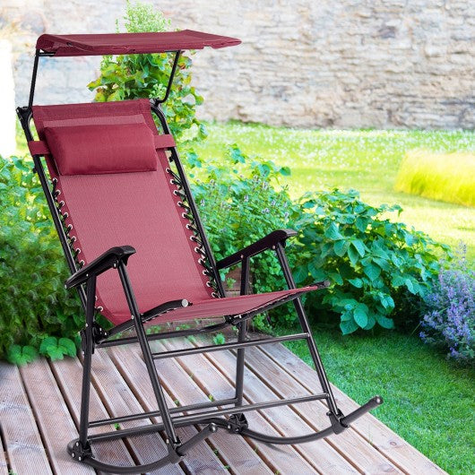 Zero Gravity Folding Rocking Chair Rocker Porch-Wine