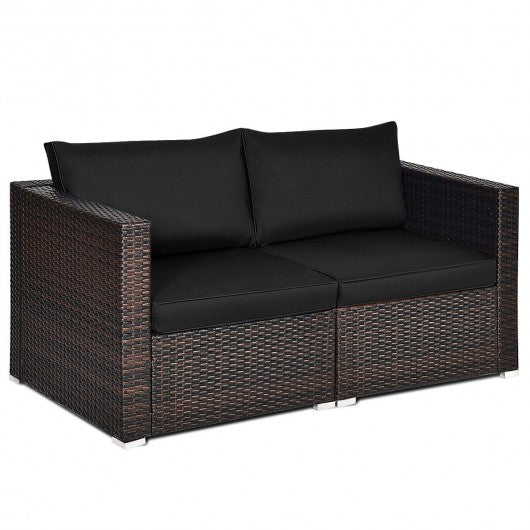 2PCS Patio Rattan Sectional Conversation Sofa Set-Black