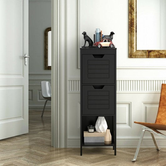 Bathroom Wooden Floor Cabinet Multifunction Storage Rack Stand Organizer-Black