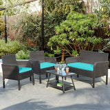 4Pcs Patio Rattan Wicker Furniture Set Conversation Sofa Bench Cushion-Turqiose