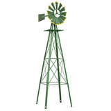 8 Feet Windmill Metal Ornamental Wind Wheel Weather Resistant-Green