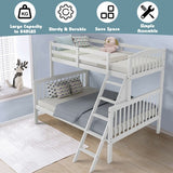 Twin over Full Bunk Bed Rubber Wood Convertible with Ladder Guardrail-White