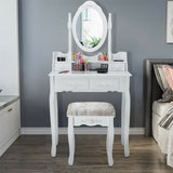 Vanity Table Set with Oval Mirror and 4 Drawers