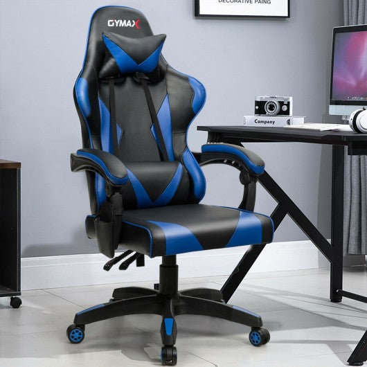Gaming Chair Reclining Swivel with Massage Lumbar Support -Blue