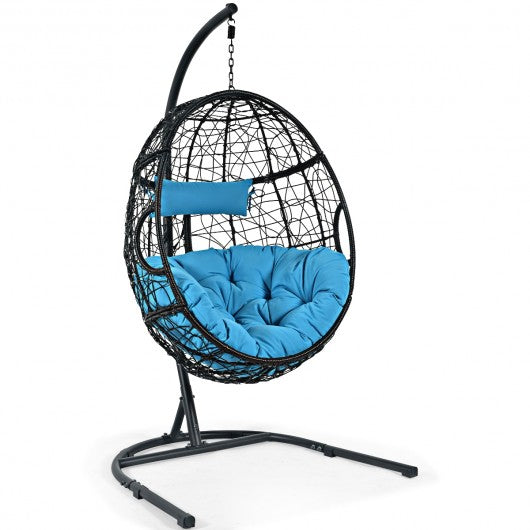 Hanging Cushioned Hammock Chair with Stand-Blue