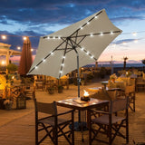 9' Solar LED Lighted Patio Market Umbrella Tilt Adjustment Crank Lift -Tan