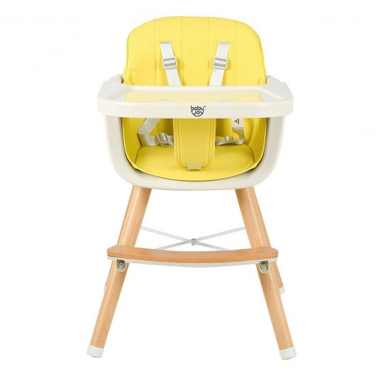 3 in 1 Convertible Wooden High Chair with Cushion-Yellow