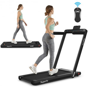 2-in-1 Electric Motorized Health and Fitness Folding Treadmill with Dual Display and Bluetooth Speaker-Black