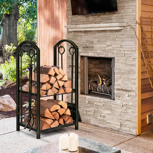 Fireplace Log Rack with 4-Piece Fireplace Tools-Bronze