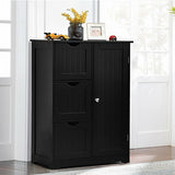 Bathroom Floor Cabinet Side Storage Cabinet with 3 Drawers and 1 Cupboard-Black