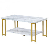 Modern Coffee Table Faux Marble Top Accent Cocktail Table