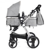 Folding Aluminum Baby Stroller Baby Jogger with Diaper Bag-Gray