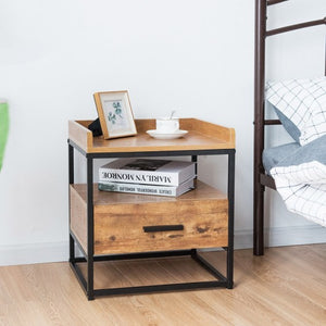 2-Tiers End Side Table with 1 Drawer
