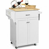 Utility Rolling Storage Cabinet Kitchen Island Cart with Spice Rack-White