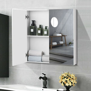 2-Tier Wall-Mounted Storage Cabinet with Double Mirror Doors