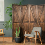 4 Panels Folding Wooden Room Divider-Brown