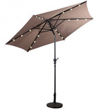 9FT Patio Solar Umbrella LED Patio Market Steel Tilt W/ Crank Outdoor New-Tan