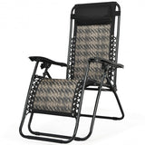Folding Rattan Zero Gravity Lounge Chair with Removable Head Pillow-Gray