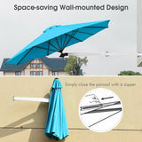 8ft Wall-Mounted Telescopic Folding Tilt Aluminum Sun Shade Umbrella-Blue