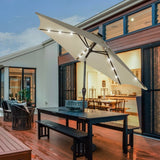 9' Solar LED Lighted Patio Market Umbrella Tilt Adjustment Crank Lift -Tan