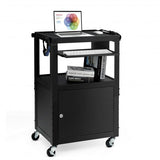Mobile Steel Height Adjustable AV Presentation Cart with Locked Cabinet and Keyboard