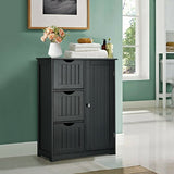 Bathroom Floor Cabinet Side Storage Cabinet with 3 Drawers and 1 Cupboard-Black