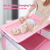 Portable Foldable Baby Playard Nursery Center with Changing Station-Pink