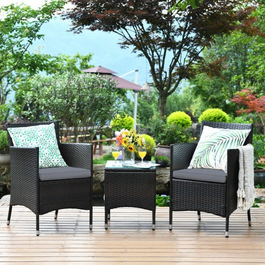 3 Pcs Outdoor Rattan Wicker Furniture Set-Gray