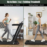 2-in-1 Electric Motorized Health and Fitness Folding Treadmill with Dual Display and Bluetooth Speaker-Black