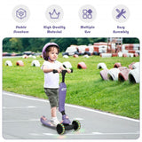 2 in 1 Kids Kick Scooter with Flash Wheels for Girls Boys from 1.5 to 6 Years Old-Purple