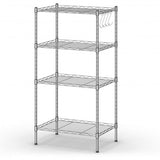 4-Wire Shelving Metal Adjustable Storage Rack with Removable Hooks-Silver