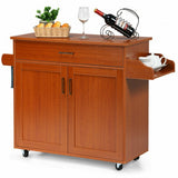 Rolling Kitchen Island Cart with Towel and Spice Rack-Cherry