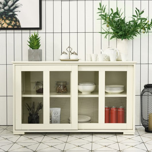 Sideboard Buffet Cupboard Storage Cabinet with Sliding Door-Cream White