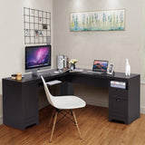 66" L-Shaped Writing Study Workstation Computer Desk with Drawers-Black