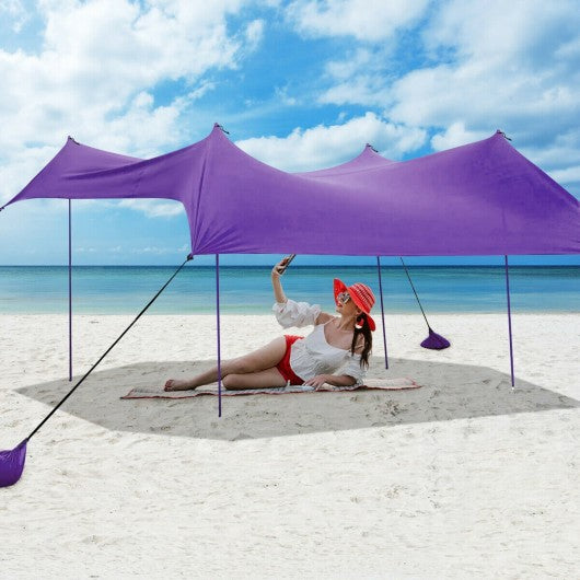 10 Foot Ride 9 Foot Family Beach Tent Canopy Sunshade with 4 Poles-Purple
