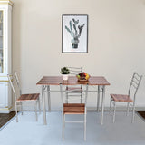 5 pcs Wood Metal Dining Table Set with 4 Chairs-Walnut