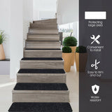 15 Pieces 30" x 8" Slip Resistant Soft Stair Treads Carpet-Black