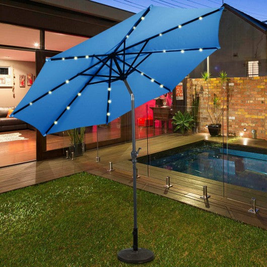 10 ft Patio Solar Umbrella with Crank and LED Lights-Blue