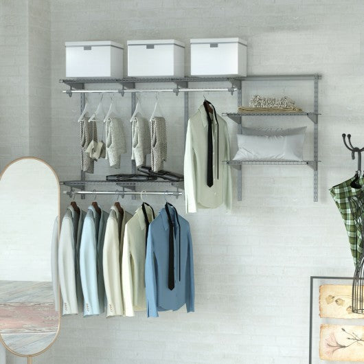 3 to 6 ft Wall-Mounted Closet System Organizer Kit with Hang Rod -Gray