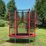 55" Youth Jumping Round Trampoline with Safety Pad Enclosure-Red