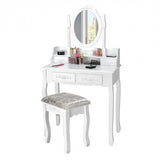 Vanity Table Set with Oval Mirror and 4 Drawers